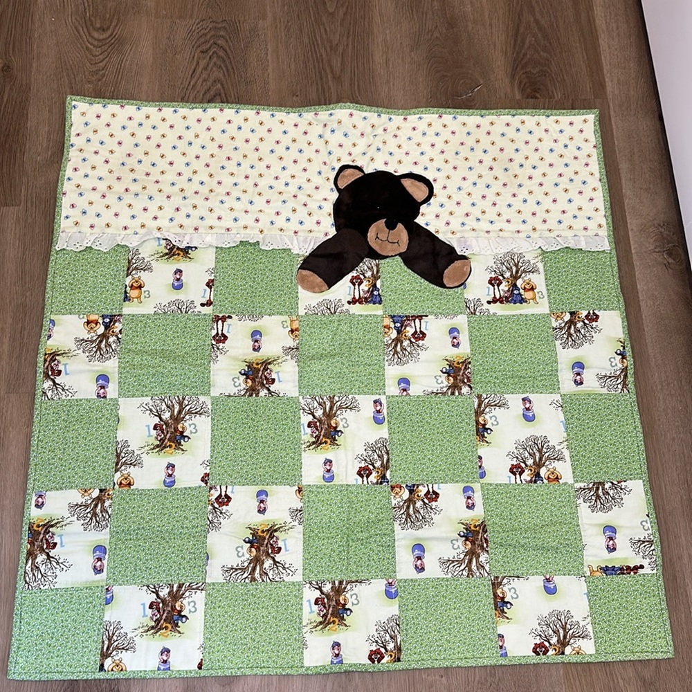 Winnie the Pooh Baby Quilt with Plush Bear Nursery Blanket 32.5” x 32.5”